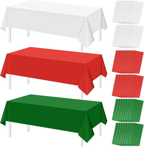 Vista 11 de MASHAN Paquete de 6 Manteles de Navidad a Granel, Manteles Desechables Rojos Blancos Verdes, Cubiertas de Mesa Rectangulares Temática de Italia