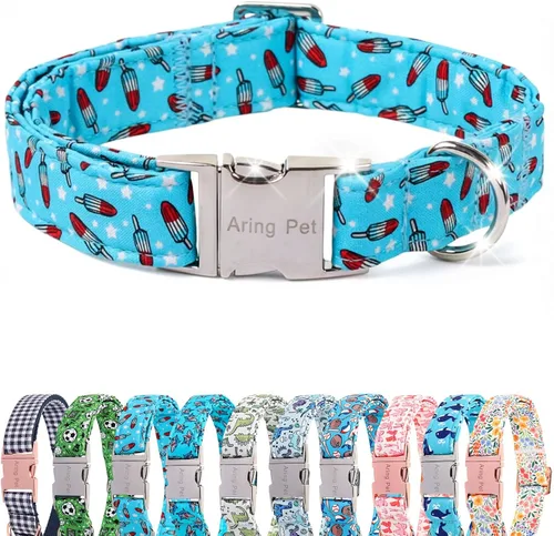 Vista 285 de Aring Pet Collar de algodón, ligero y ajustable, con hebilla de liberación rápida, para perros pequeños, medianos y grandes, para cachorros, S, Hoja