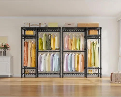 Vista 3 de VIPEK V2 Perchero de Ropa de Servicio Pesado, Percheros de Ropa de Metal Portátiles con 4 Niveles de Estantería de Alambre Ajustable y 3 Barras