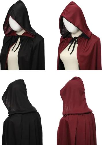 Vista 5 de Reversible Velvet Hooded Vampire Cape, Halloween Cosplay Costume Capucha Borgoña