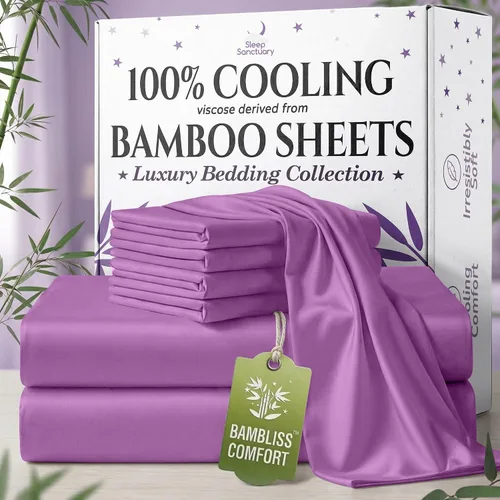 Vista 19 de SLEEP SANCTUARY - Juego de sábanas 100% viscosa derivada de bambú tamaño individual 4 piezas – Sábanas de lujo BamBliss de enfriamiento