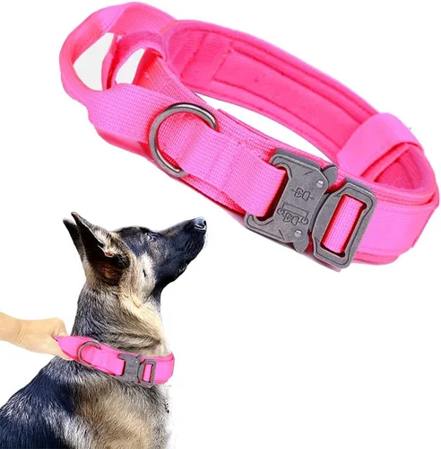 Vista 37 de Collar táctico para perro, ajustable, militar, de nailon, con asa de control y hebilla de metal resistente para perros medianos y grandes (negro, S)