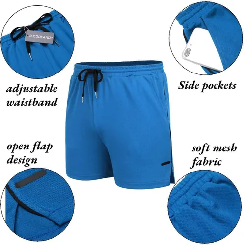 Vista 5 de COOFANDY Paquete de 2 pantalones cortos de entrenamiento para hombre, de secado rápido, pantalones cortos deportivos ligeros de 5 pulgadas