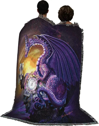 Vista 3 de Pure Country Weavers Rose Khan - Manta con diseño de dragón del tiempo de amatista tejida de algodón, hecha en los Estados Unidos (72 x 54 pulgadas)