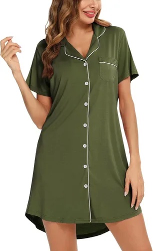 Vista 125 de Samring Camisón de pijama para mujer, manga corta/larga, con botones, camisón para dormir, camisón para novio, talla XXL