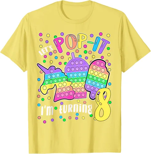 Vista 75 de Let's Pop-it I'm turning 8 Colorful 8th Birthday - Camiseta para niña, Negro
