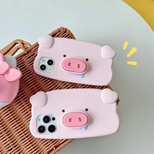 Vista 2 de Funda de teléfono para niñas y mujeres, creativa, súper divertida, multifunción, elástica, con soporte de nariz de cerdo rosa, funda de teléfono