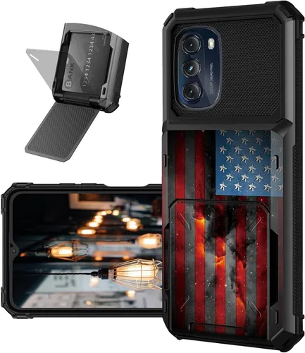 Vista 18 de Funda tipo cartera para Moto G 5G 2022 con ranura para tarjetero, cubierta abatible híbrida de doble capa, resistente, a prueba de golpes, funda