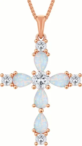 Vista 192 de YL Collar de cruz de plata de ley 925 con colgante de piedra natal religiosa para mujer