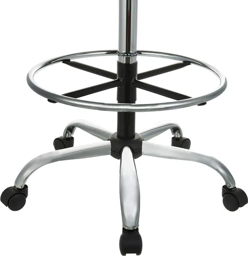 Vista 4 de Amazon Basics Taburete de bar de spa ajustable multiusos con reposapiés resistente, cojín de soporte para la espalda, giratorio de 360° y ruedas