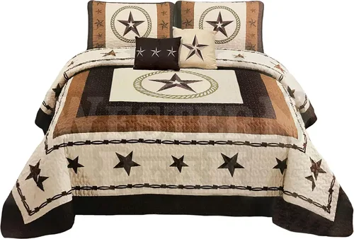 Vista 6 de Western Collection Edredón de lujo con cojines para el hogar, 5 piezas, estrellas occidentales y caballos, vaquero, colcha de gran