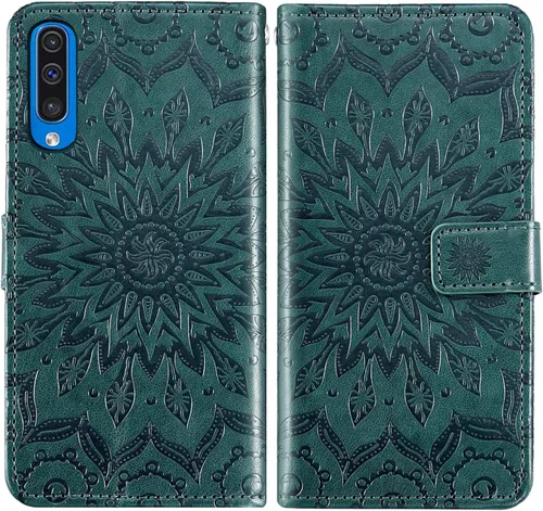 Vista 4 de Funda de teléfono para Samsung Galaxy A50 con protector de pantalla de vidrio templado, funda magnética de cuero, soporte para tarjetas, accesorios