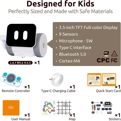 Vista 7 de WhalesBot Pubbo Air - Robot interactivo inteligente para niños, voz/táctil/aplicación/control remoto, codificación modular/rasguño, robótico