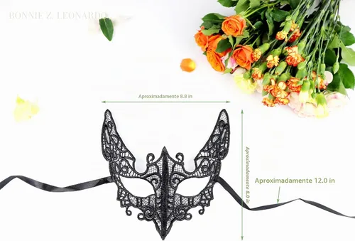 Vista 2 de Bonnie Z. Leonardo Máscaras de mascarada para mujer A-gato negro