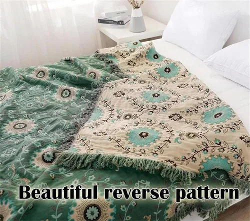Vista 18 de MSGKV - Manta bohemia/primaveral de algodón para sofá y sala de estar, de gasa acogedora, de 50 x 60 pulgadas 50"x60" Cotton Throw, Woven Bird
