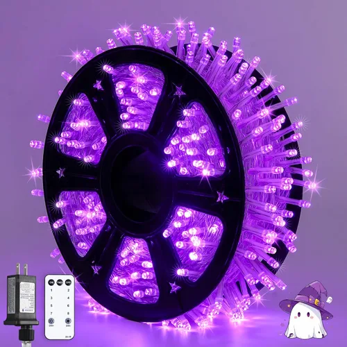 Vista 52 de JMEXSUSS - Tira de 100 luces led para interiores, 8 modos, enchufables, parpadeantes, 33 pies, luces navideñas para exteriores, a prueba de agua