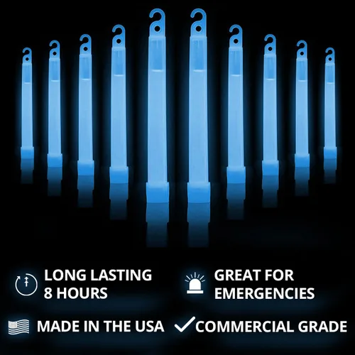 Vista 2 de Cyalume barras de luz química azules - grado industrial, 6 pulgadas, barras ultra brillantes con 8 horas de duración (paquete de 10), Paquete de 30