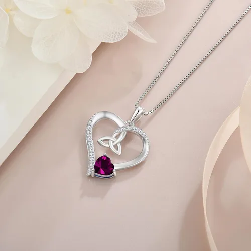 Vista 30 de Collar de corazón con nudo celta de plata de ley 925, collar con colgante para mujer, joyería de piedra natal