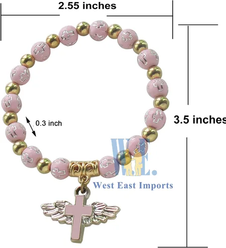 Vista 6 de WE 12 pulseras de cruz de ala de ángel para niña, recuerdo de bautizo/recuerdo de bautizo
