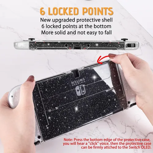 Vista 3 de DLseego Protective Glitter Case Compatible with Switch OLED Console Updated Version, Glitter Bling Soft TPU Cover with Shock-Absorption and