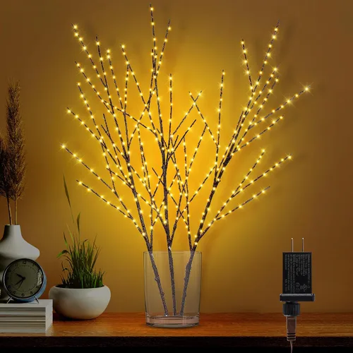 Vista 10 de Árbol de luz de abedul de 33 pulgadas con 180 luces LED, árbol iluminado parpadeante con temporizador, ramas ajustables de abedul para decoración