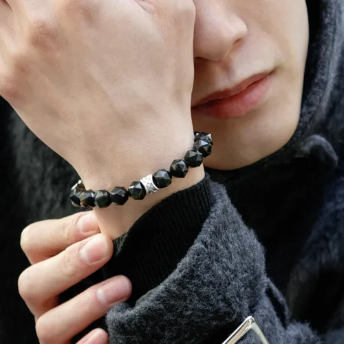 Vista 14 de AWNL Pulsera de cuentas para hombre con dije de plata de ley de 0.394 pulgadas (0.394 in) de oro, obsidiana y ojo de tigre natural, regalo