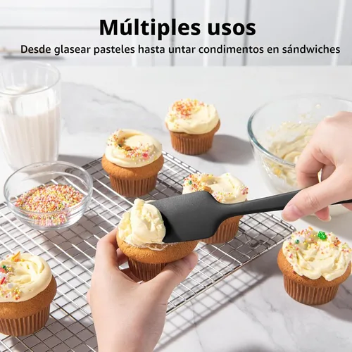 Vista 7 de Juego de espátulas de silicona U-Taste con resistencia al calor de 600 grados Fahrenheit (Negro) Food Grade Hot-Proof Seamless Rubber Scraper