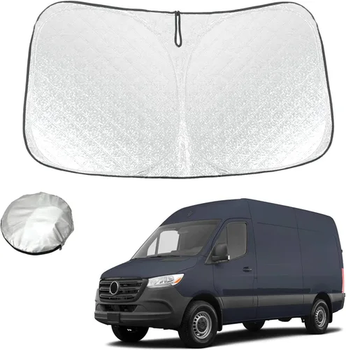 Vista 9 de ROCCS Parasol para parabrisas más grueso compatible con Mercedes Benz Sprinter Freightliner Cargo Crew 2007-2025, parasol plegable con diseño