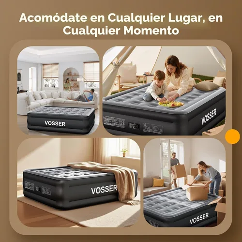 Vista 6 de VOSSER Colchón de aire matrimonial con bomba integrada, colchón autoinflable en 3 minutos, colchón inflable elevado de 18 pulgadas, cama de aire