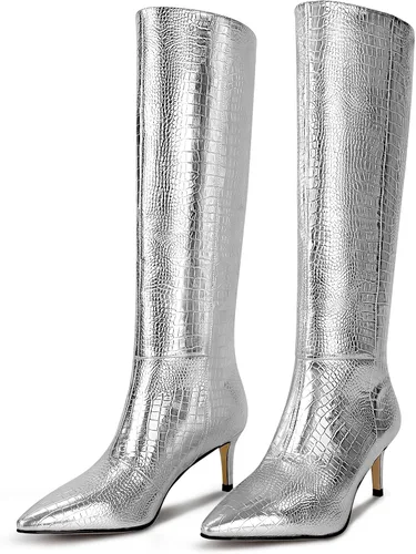 Vista 21 de wetkiss Botas altas hasta la rodilla para mujer, con tacón de gatito y diseño de punta puntiaguda, clásicas y sexys
