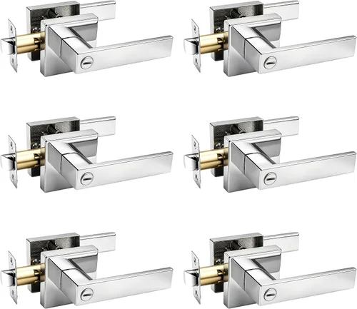 Vista 21 de Gobrico 1 paquete de manijas cuadradas de privacidad para puerta en acabado negro mate, manijas interiores sin llave, reversibles para puertas