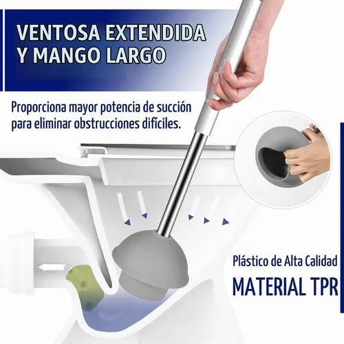 Vista 2 de True Fresh Juego de escobilla y émbolo de inodoro con soporte - Cepillo de acero inoxidable y émbolo de inodoro para servicio pesado - Combo