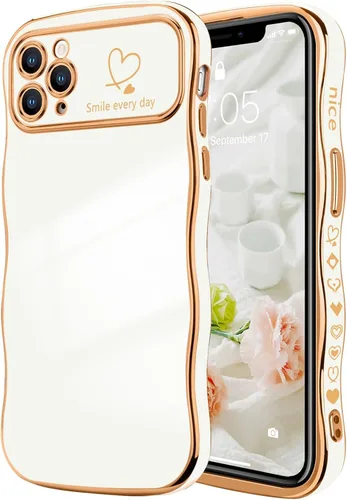 Vista 13 de LCHULLE Funda para iPhone 12 Pro para mujeres y niñas, lindo marco ondulado con forma rizada con patrón de corazón de amor, cubierta de protección