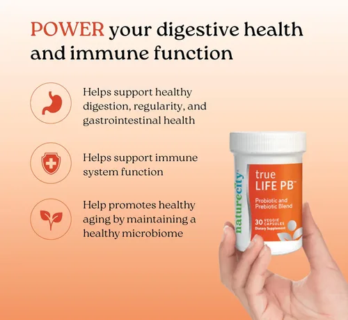 Vista 3 de NatureCity True-Life-PB - Mezcla de prebióticos y probióticos para mujeres y hombres, suplementos digestivos para la salud intestinal para mujeres