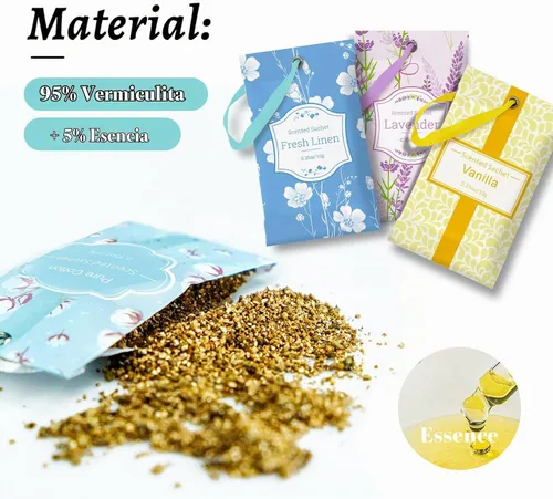 Vista 3 de SCENTORINI Bolsitas para Cajones y Armarios, Bolsitas Larga Duración, Paquete de 16, Guardarropas, Lavanda Lino Vainilla Algodón, Saquito de beige 1