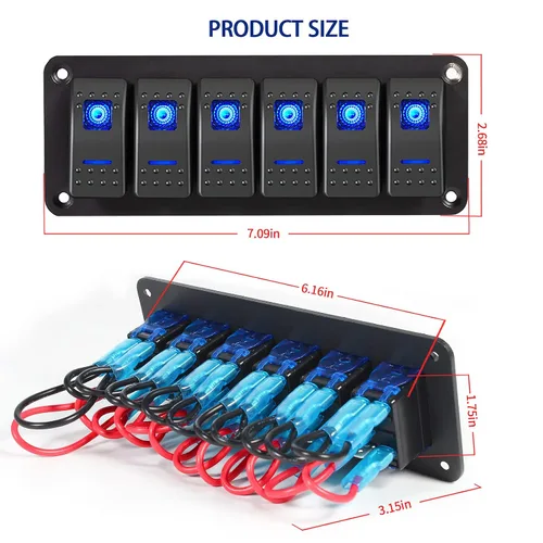 Vista 6 de Panel de interruptor de palanca de aluminio impermeable de 6 bandas, interruptor basculante de 12 V/24 V, interruptor de encendido y apagado de 5