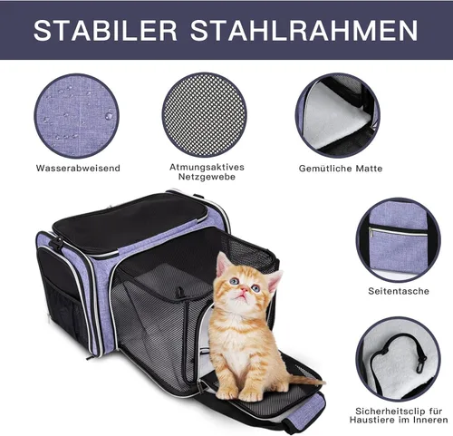 Vista 3 de BAGLHER Bolsa de Transporte para Gatos, Transportador de Mascotas Aprobado por Aerolíneas, Lateral Suave, Portador de Viaje para Mascotas, 5 Puertas