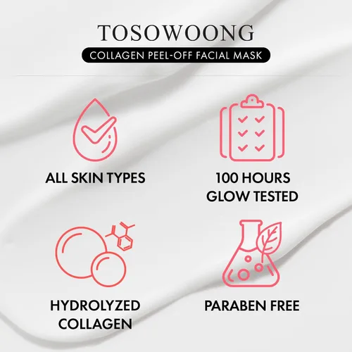 Vista 6 de TOSOWOONG Mascarilla de colágeno hidrolizado, mascarilla facial despegable para elasticidad, hidratación, brillo, piel de vidrio, hidratante facial