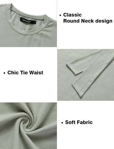 Vista 4 de MEROKEETY - Vestido camisero femenino de manga corta y cuello redondo, corto y entallado, fruncido y con lazo en la cintura