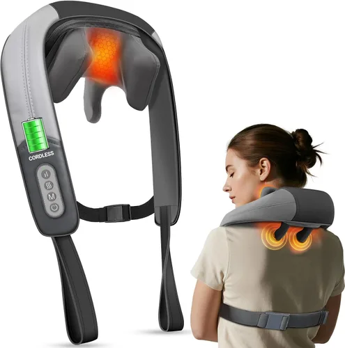 Vista 9 de CuPiLo Masajeador Shiatsu de Cuello con Calor - Regalos Ideales para Amigos, Masaje de Amasamiento Profundo 4D Inalámbrico para Alivio del Dolor