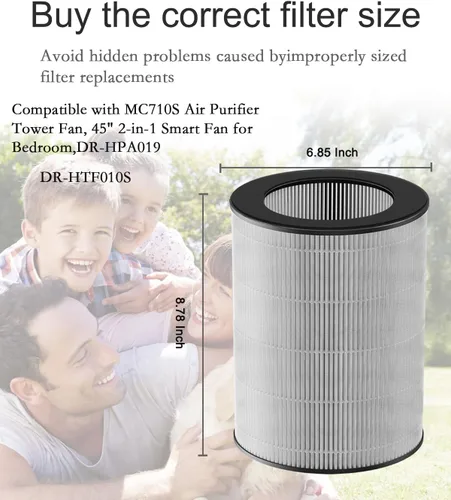 Vista 4 de Paquete de 2 filtros purificadores de aire DR-HPA019 compatibles con ventilador de torre purificador de aire MC710S, DR-HTF010S, filtro de repuesto