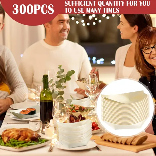 Vista 6 de Newtay 300 platos desechables de bambú para barcos de 5.5 pulgadas, pequeños aperitivos de hoja de madera, platos de barco para sushi, bandeja