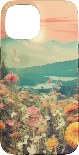 Vista 6 de iPhone 16 Boho Mountain Moon Phases Floral Aesthetic Chic Retro Sunset Case