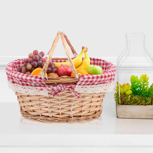 Vista 7 de HANABASS Cesta de picnic ovalada de mimbre tejida con asas dobles para recolección de huevos, dulces, compras, acampar al aire libre, almacenamiento