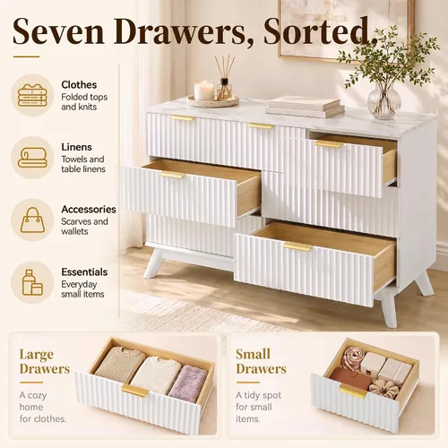 Vista 5 de YESHOMY Cómoda blanca acanalada para dormitorio, pecho de 47.2 pulgadas