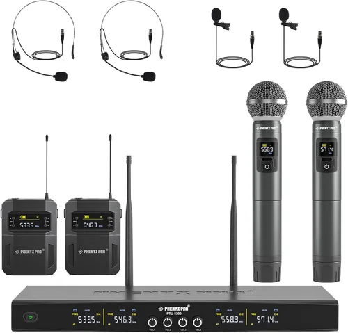 Vista 2 de Phenyx Pro Paquete de sistema de micrófono inalámbrico PTU-5200-2H2B con el estuche de transporte personalizable de gran