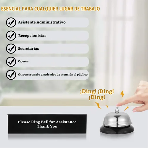 Vista 5 de Boao Campana de llamada de metal plateado con letrero de doble cara