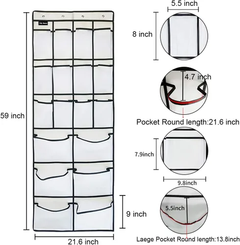Vista 2 de Paquete de 1 organizador de zapatos extra grande para colgar sobre la puerta, zapatero colgante para armario, con 4 ganchos para zapatos