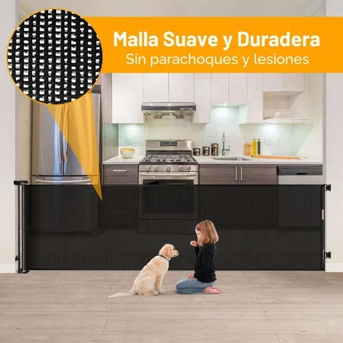 Vista 7 de Puertas de bebé extra anchas de 100 pulgadas para gran apertura, puerta retráctil para interiores para perros, puertas para cachorros para la casa