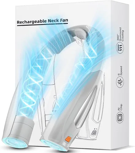 Vista 10 de Hionly Ventilador de cuello AI, ventilador personal portátil ajustable de 6 velocidades, recargable, batería de 6000 mAh de enfriamiento más rápido